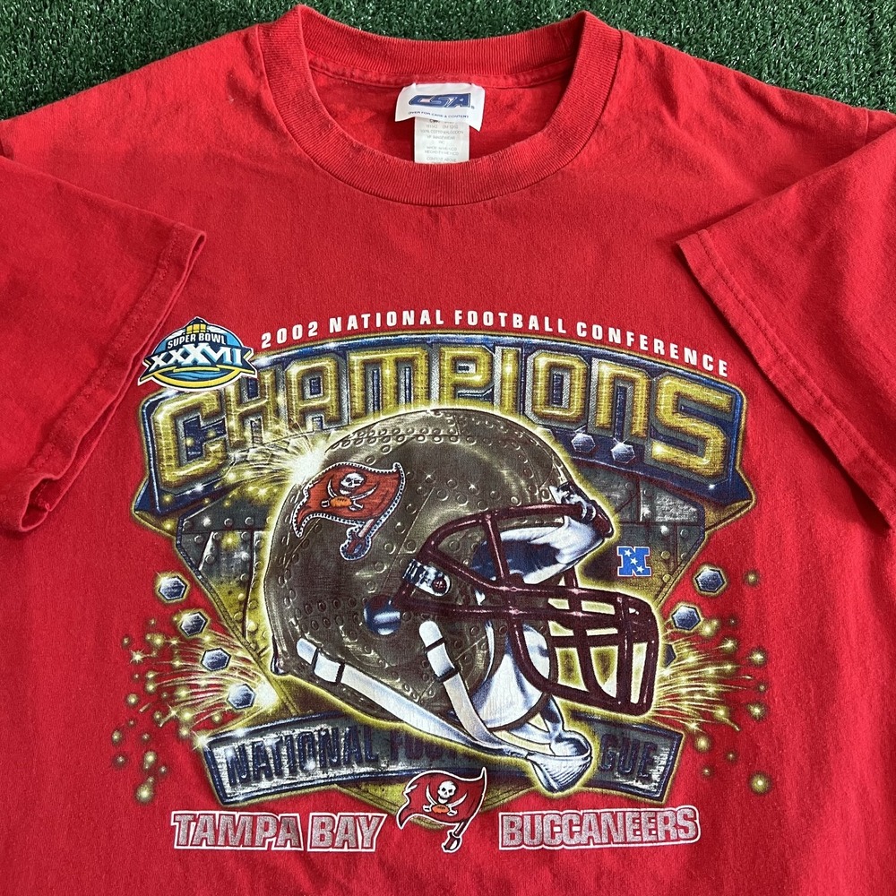 VTG CSA Tampa Bay Buccaneers NFC Champions T-Shirt Mens Medium Red Helmet Y2K